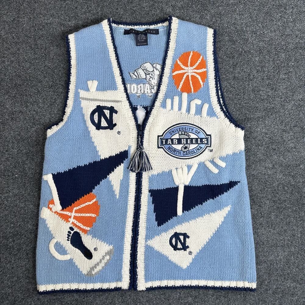 VTG UNC North Carolina Tar Heels Birch Bros Embroidered Sweater Vest Size M 90s